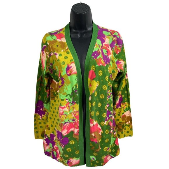 Isaac Mizrahi‎ Live Open Cardigan Multicolor Floral Printed Knit sz M - Picture 1 of 11